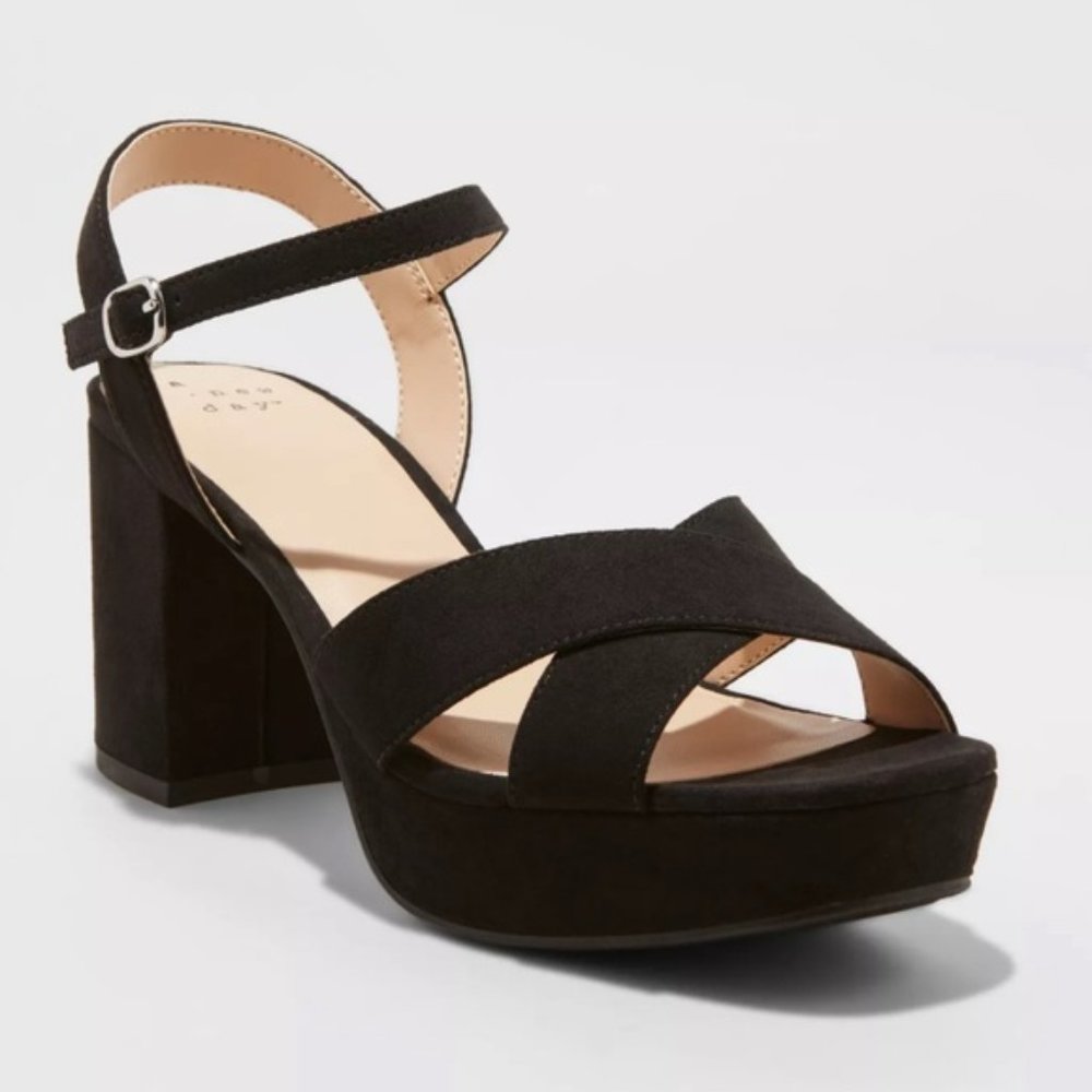 A New Day Gabriella Mid Heel Platform Pumps Black Sandal Heel, Size 10 In Box